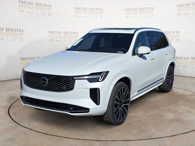 2026 Volvo XC90 B6 Plus 7-Seater in Crystal White Pearl — front three-quarter view