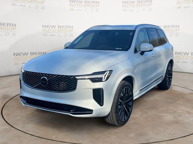 2026 Volvo XC90 B6 Ultra in Crystal White Pearl — front three-quarter view